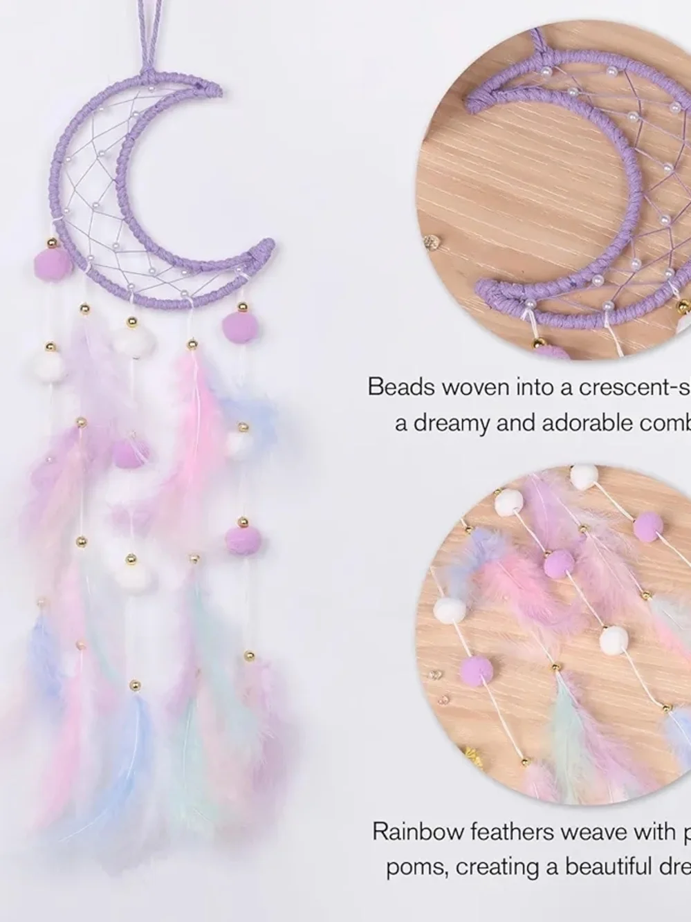 Lavender Moon Dreamcatcher with Pastel Feathers